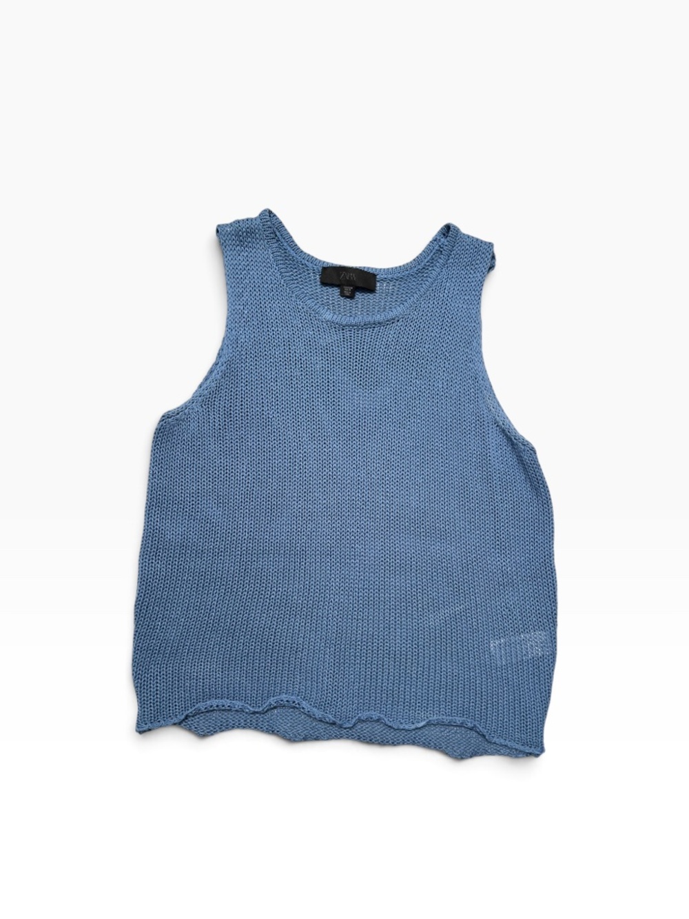 Zara Blue Coastal Open-Knit Tank (M)